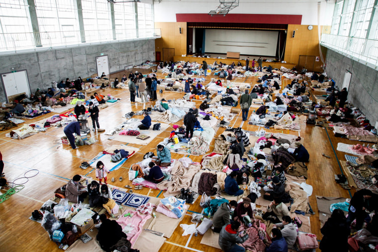 Evacuees rest in a shelter on March 16, 2011, in Nihonmatsu, Fukushima prefecture, Japan.