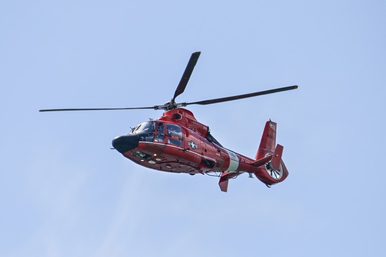 A Coast Guard search and rescue helicopter demonstration during the Atlantic City Airshow on Aug. 24, 2022, in Atlantic City, N.J.