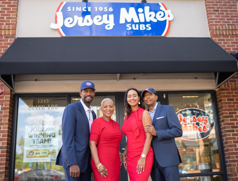 Owners of Jersey Mike's sandwich shop in Atlanta, from left, Keith Millner, Charmaine Ward-Millner, Nicole Williams and Eric Harrison.