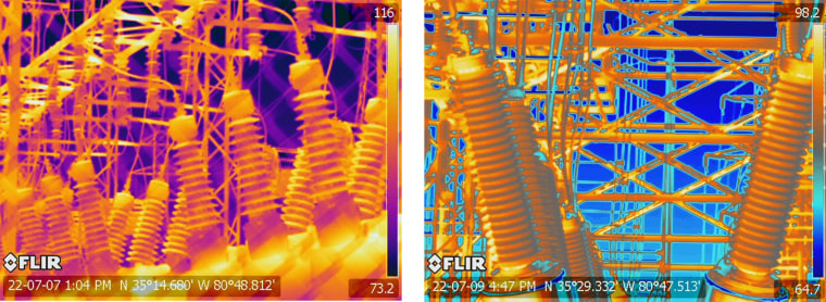 Image: Thermal images of electrical equipment at a Duke Energy substation.