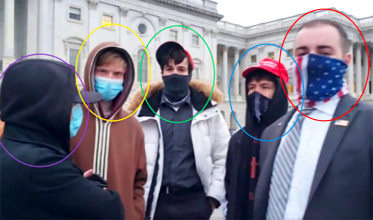 Standing on the east side of the Capitol with Joseph Brody (circled in red) are Gabriel Chase (circled in blue), Paul Lovley (circled in orange), Thomas Carey (circled in purple) and Jon Lizak (circled in green).