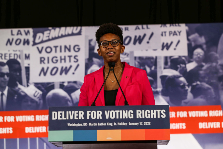 Kelley Robinson, Executive Director of the Planned Parenthood Action Fund, speaks in Washington on Jan. 17, 2022.