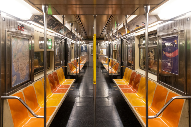 An empty subway car in New York on June 30, 2022.