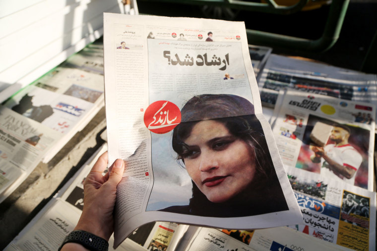 Headlines on Iranian newspapers over the death of young women killed in morality police arrest