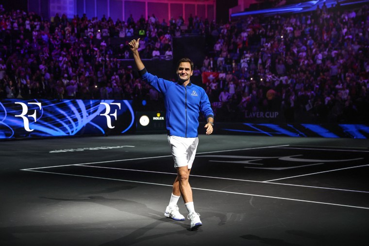 Image: Roger Federer of Team Europe acknowledges the crowd following their final match during Day One of the Laver Cup at The O2 Arena on Sept. 23, 2022 in London.