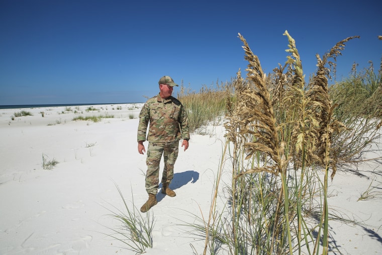 Col. Rob Bartlow, Natural Disaster Recovery Division, USAF explains the coastline restoration of Tyndall AFB.