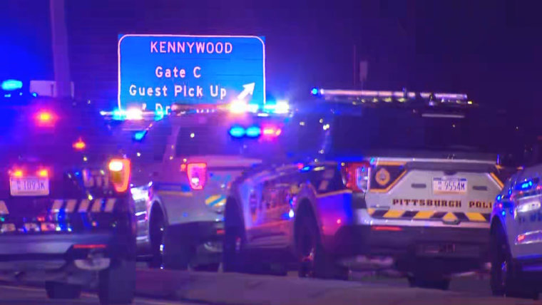 Police vehicles outside the Kennywood amusement park in Pennsylvania.