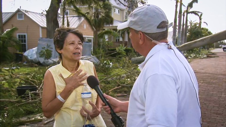 Renee Smith of Punta Gorda, Fla., joins Kerry Sanders following the destruction from Hurricane Ian