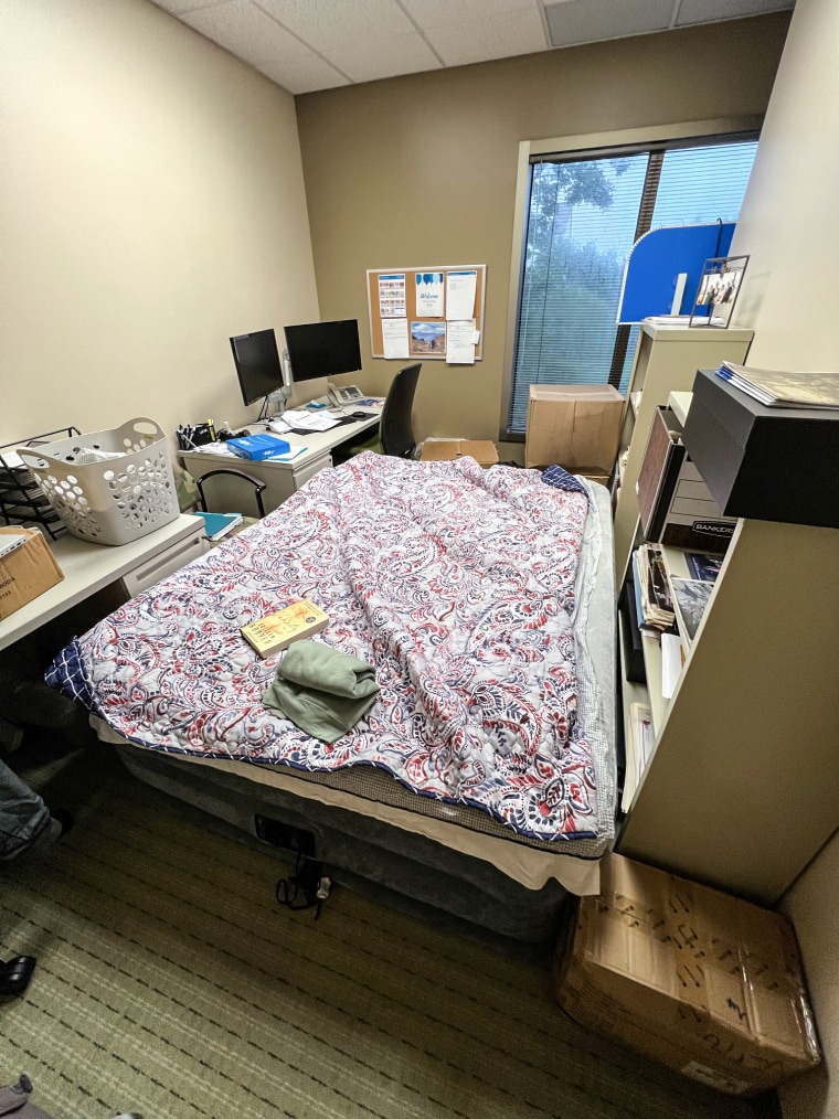 An air mattress in a staff office at Flagler Health