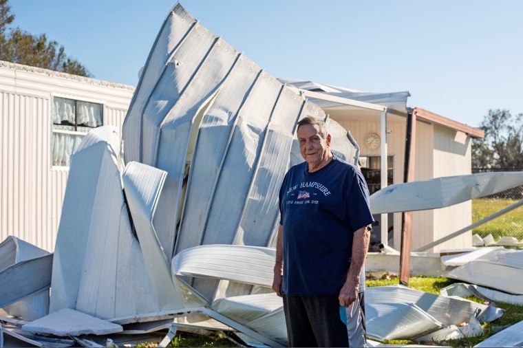 Fred Newhall outside his damaged home in Fort Myers, Fla., on Sept. 30, 2022.