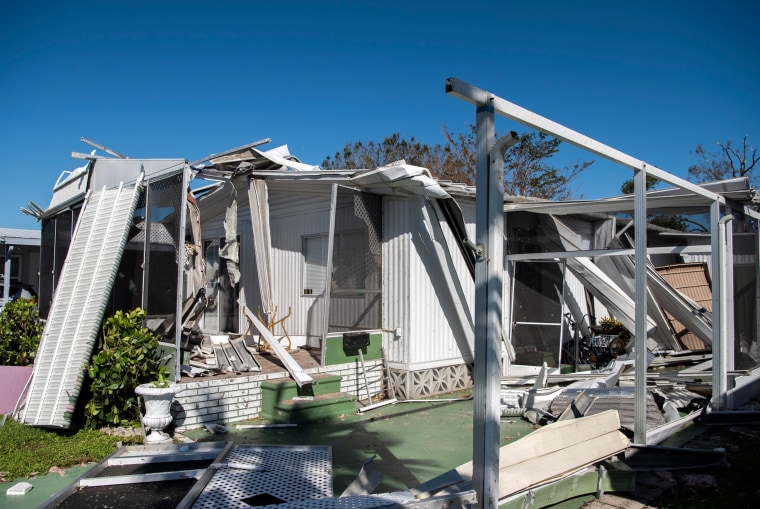 A damaged home in the Poinsettia Mobile Home Park.