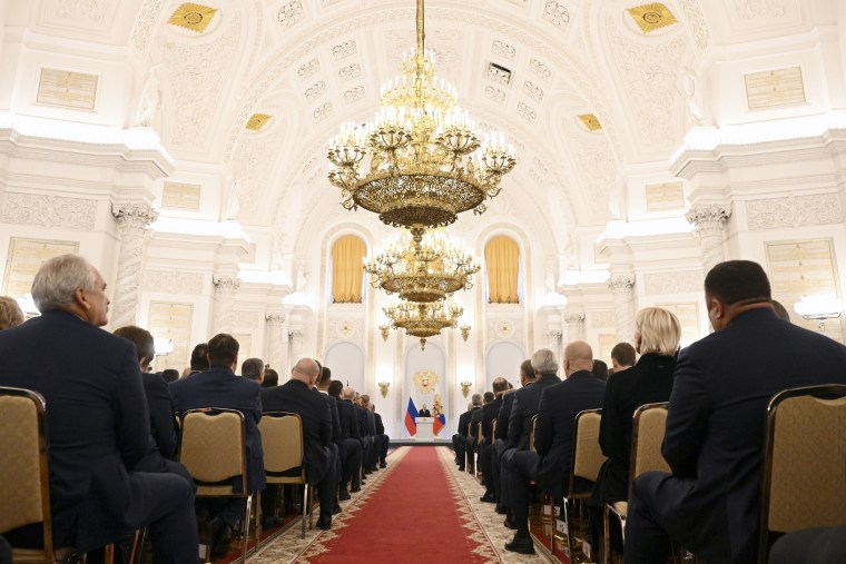 Putin speaking from Georgievsky Hall in Moscow on Friday.