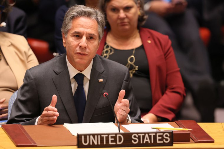 El Secretario de Estado, Antony J. Blinken, habla durante la reunión del Consejo de Seguridad de las Naciones Unidas en la Sede de las Naciones Unidas para discutir el conflicto en Ucrania, el 22 de septiembre de 2022 en la ciudad de Nueva York