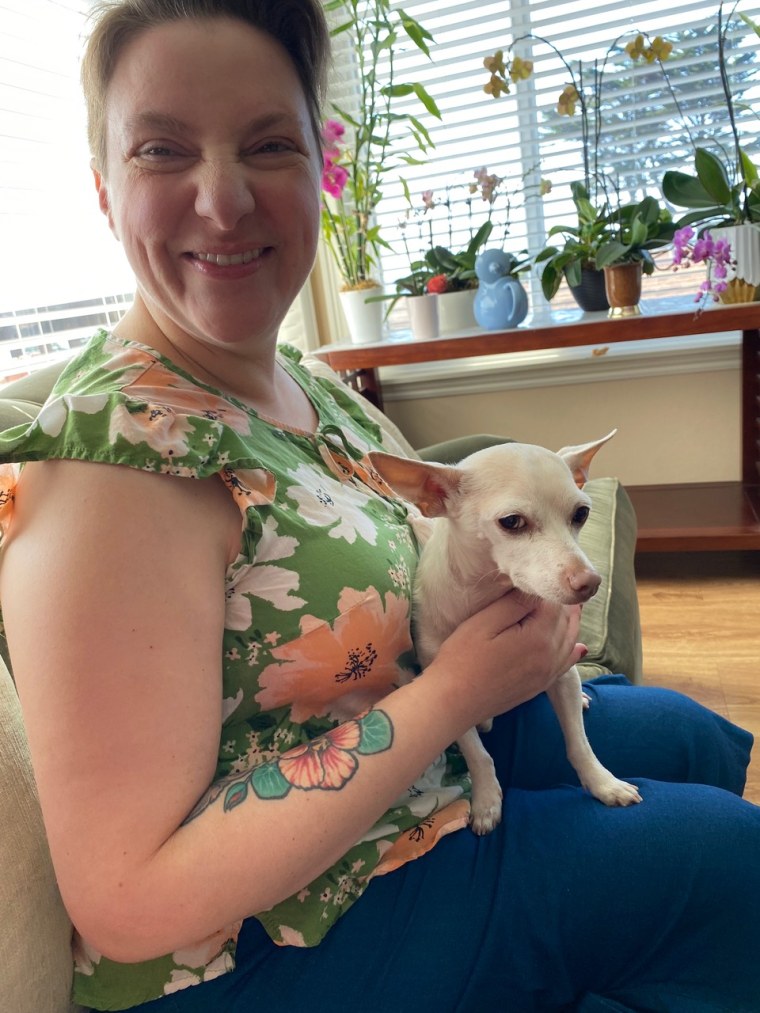 Christine Falletti contacted Muttville to ask if there was a good match for her 100-year-old neighbor, Johanna Carrington, who wanted a dog to love and provide with a caring home. She came to visit Gucci soon after Carrington adopted him.