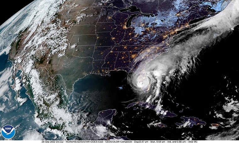 Imagen satelital del huracán Ian, el 28 de septiembre de 2022.