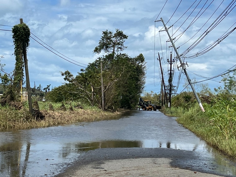 The road to the Santuario de Animales San Francisco de Asís in Hormigueros, Cabo Rojo, Puerto Rico, five days after Hurricane Fiona made landfall.