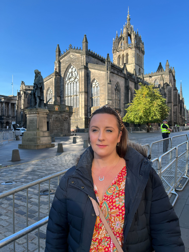 Mandy Mitchell lined up for hours overnight to pay respects to the queen in Edinburgh, Scotland.