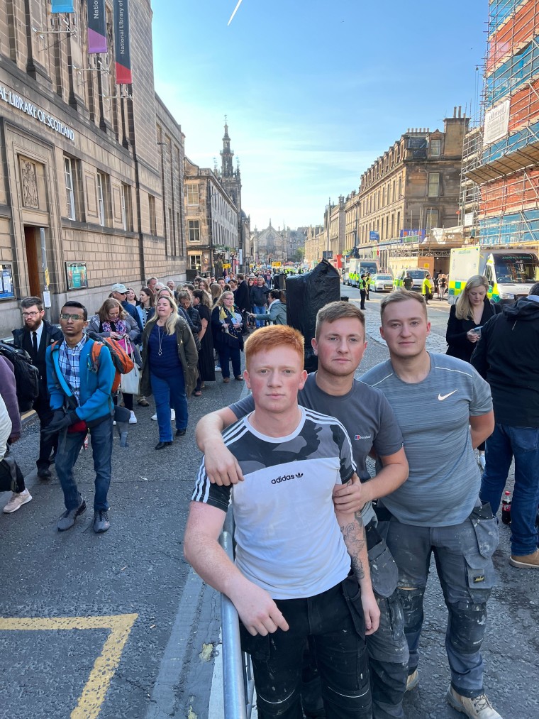 Brothers Cameron and Reece Wilkins, and their cousin Calvin Wilkins, were willing to wait for hours to pay their respects to the queen in Edinburgh, Scotland. 