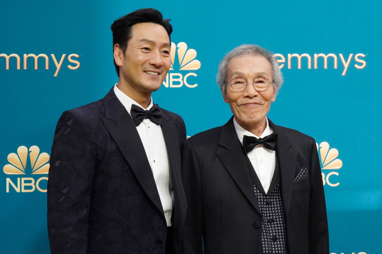 74th ANNUAL PRIMETIME EMMY AWARDS Park Hae-soo and Oh Yeong-su arrive to the 74th Annual Primetime Emmy Awards held at the Microsoft Theater on September 12, 2022. 