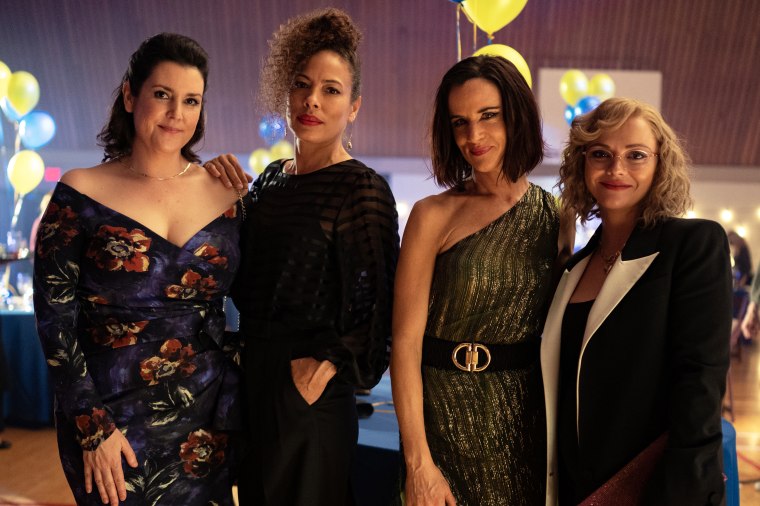 All grown up, but never quite grown up. Pictured (l-r): Melanie Lynskey as Shauna, Tawny Cypress as Taissa, Juliette Lewis as Natalie and Christina Ricci as Misty in Yellowjackets.