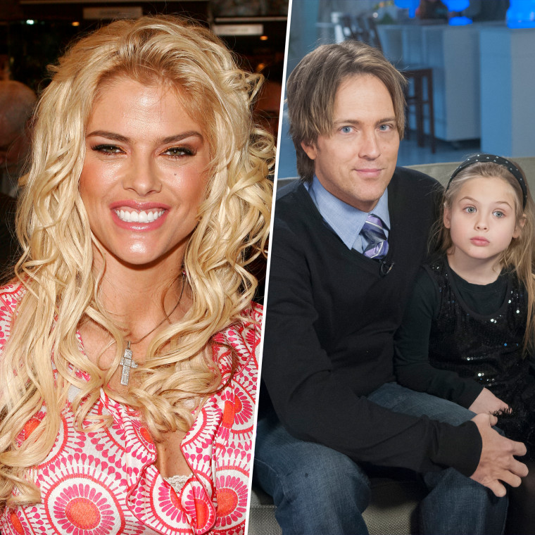 Model and actor Anna Nicole Smith, left, died in 2007 when her daughter Dannielynn was a baby. Dad Larry Birkhead is pictured on the right with young Dannielynn.