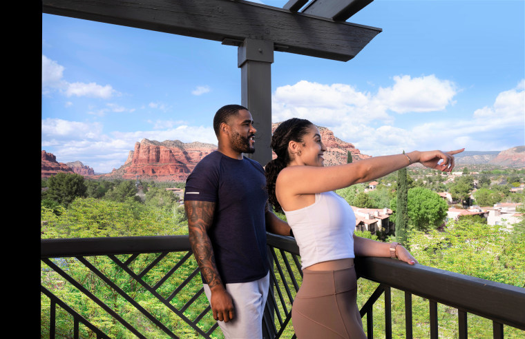 couple in nature at the hilton in sedona, arizona