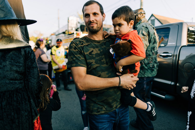 A Canadian community threw a Halloween celebration for 5-year-old Alexandros Hurdakis, pictured here with his father, Nick.