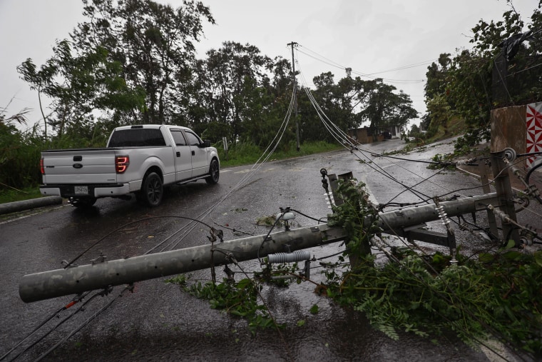 Downed power lines on road PR-743 in Cayey, Puerto Rico.