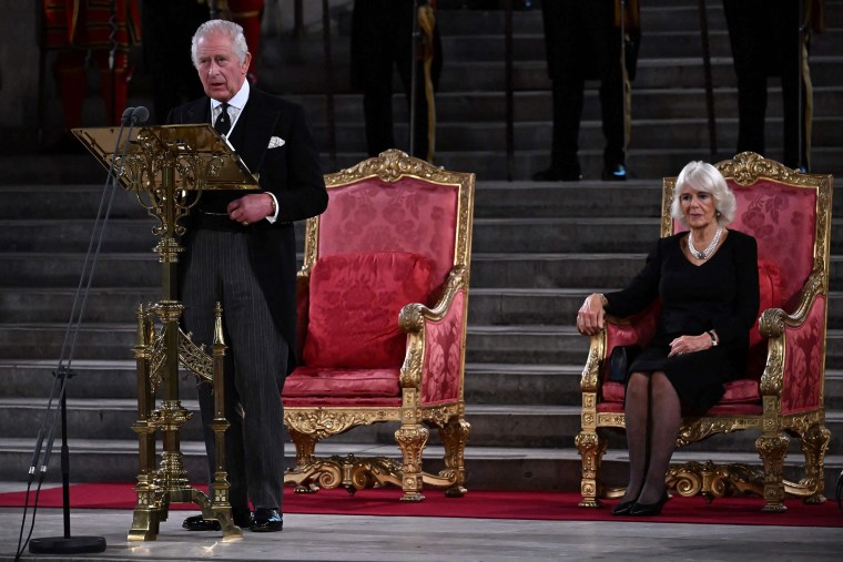 Britain's King Charles III and Britain's Camilla, Queen Consort