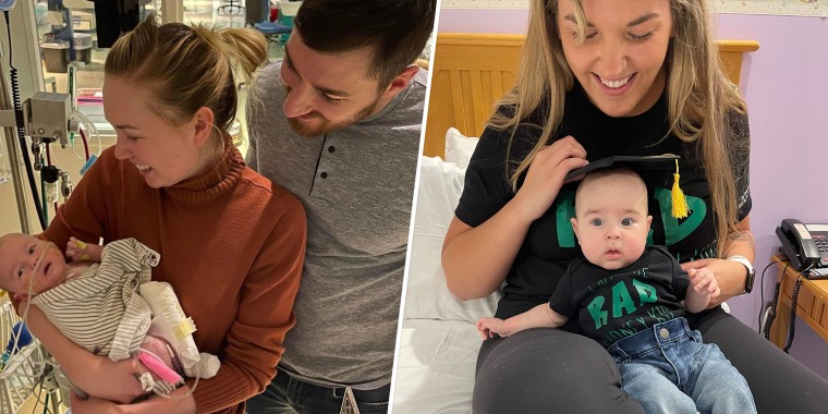 Baby Conrad spent six months in the neonatal intensive care unit. During that time, NICU nurse Carly Miller, pictured on the right, became a lifeline for Conrad and his mom and dad.