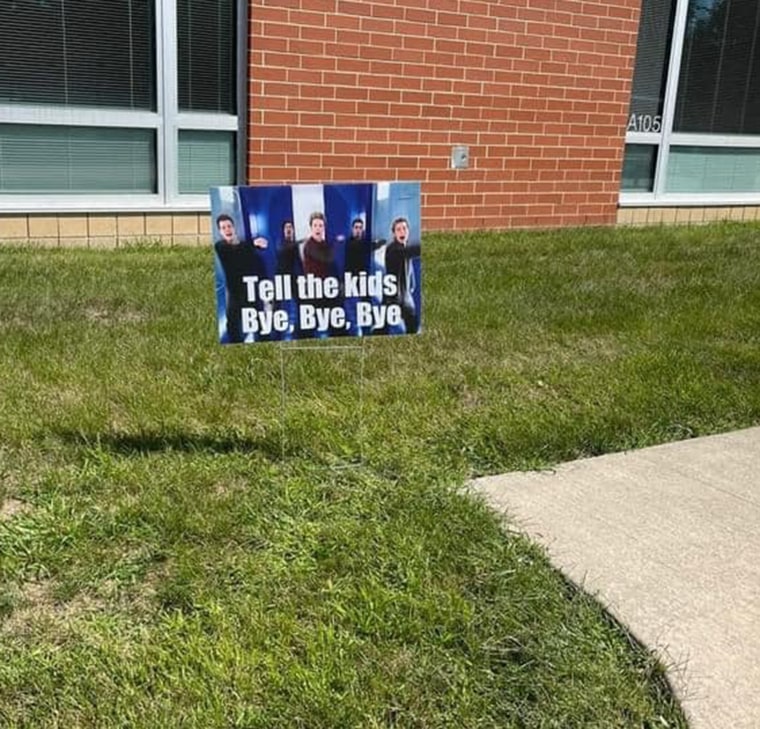 Signs featuring NSYNC and other celebrities decorated the lawn of Austintown Elementary School. 