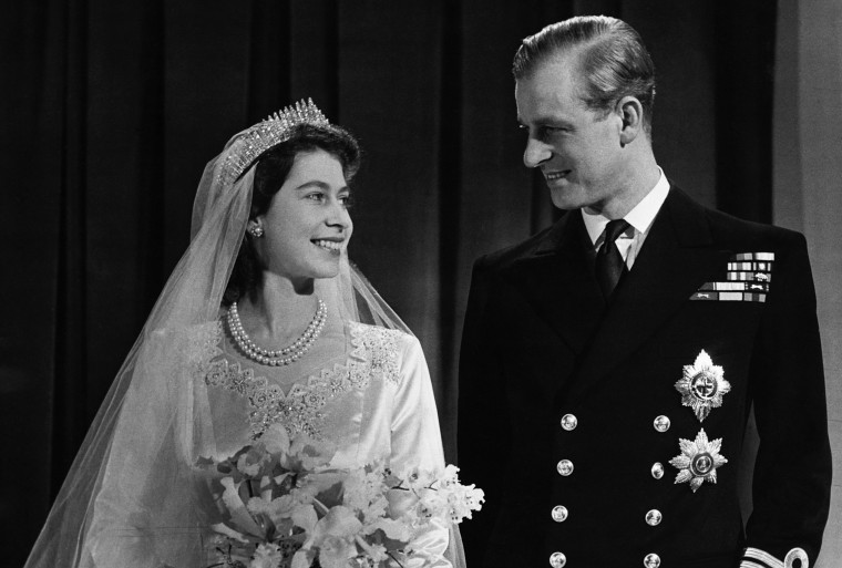 Princess Elizabeth, later Queen Elizabeth II with her husband Phillip, Duke of Edinburgh, on their wedding day, November 20,  1947.