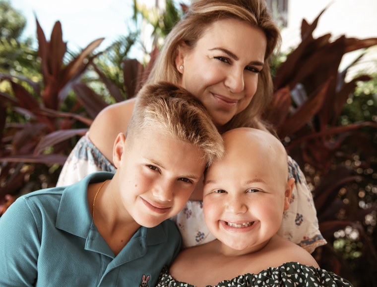 Rachel Shapiro with her son, Brayden, and daughter, Sage. Shapiro says that Brayden, 8, has been "amazing" with helping his little sister feel good about her diagnosis.