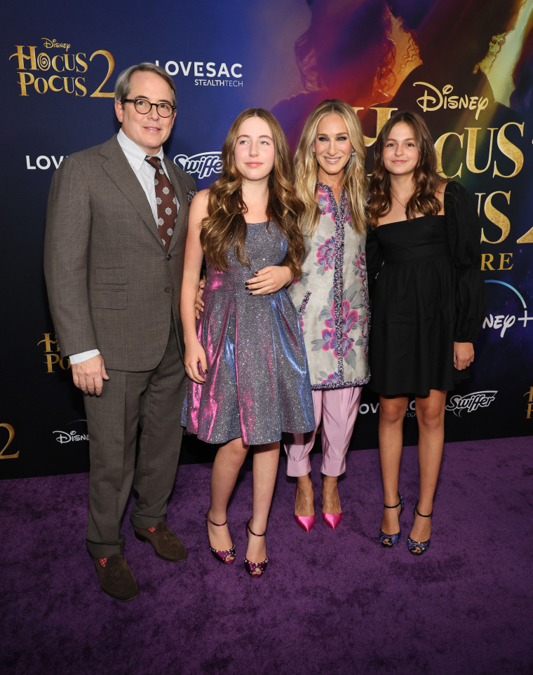 Matthew Broderick, Marion, Sarah Jessica Parker and Tabitha attend Disney's "Hocus Pocus 2" premiere at AMC Lincoln Square Theater on Sept. 27, 2022 in New York City.