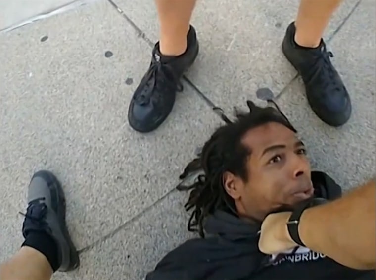 The police body-cam video of a forceful arrest on Sept. 24, 2021 appears to show an officer, Sgt. Eric Huxley stomping on Jermaine Vaughn's face.
