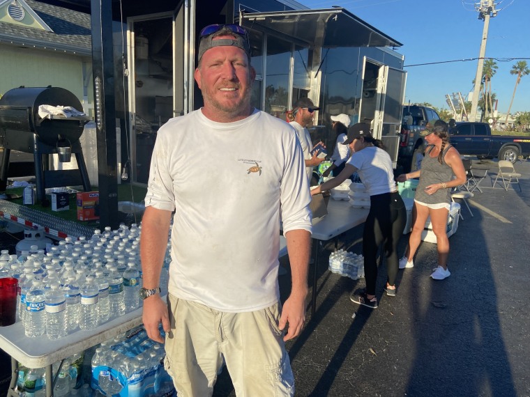 Chef Fritz Caraher of Fort Myers, Florida, has been feeding survivors of Hurricane Ian for free in a shopping center parking lot since almost immediately after the storm. "I’ve been doing charity events in town for 20 years,” he said. “We want to take care of the community that takes care of us.”