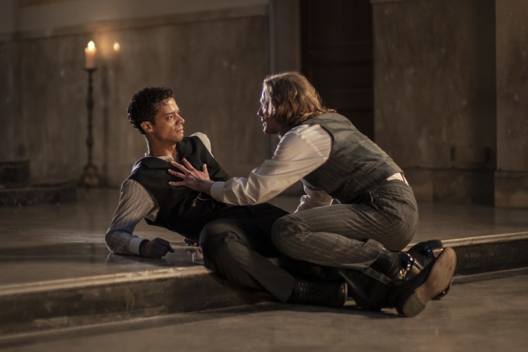 Jacob Anderson as Louis De Point Du Lac and Sam Reid as Lestat De Lioncourt in "Interview with the Vampire."