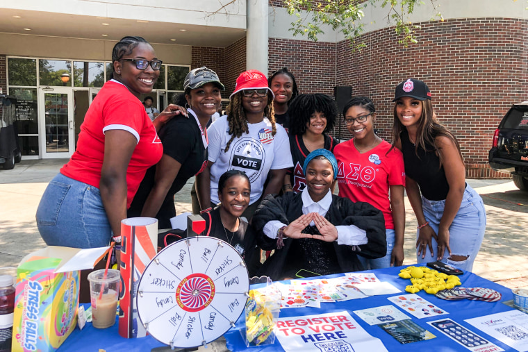 Clark Atlanta University Votes collaborated with on-campus fraternities and sororities, to host a voter registration drive on Sept. 20, 2022, National Voter Registration Day, in Atlanta.