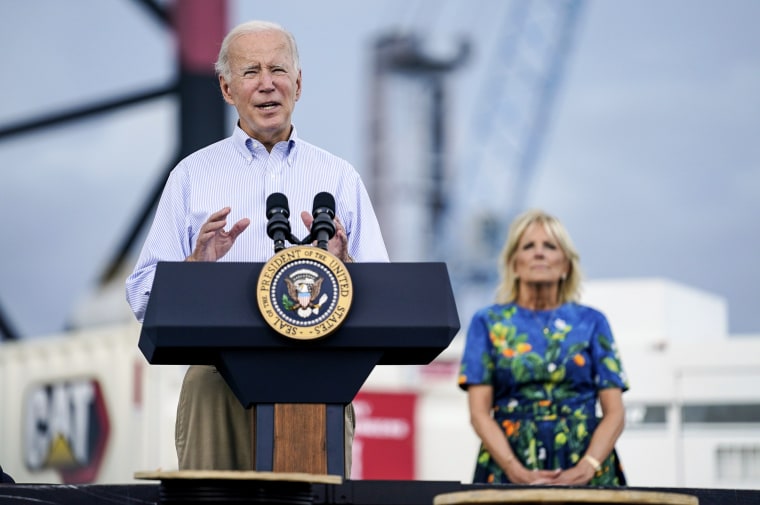 Image: President Joe Biden, with first lady Jill Biden, delivers remarks on Hurricane Fiona on Oct. 3, 2022, in Ponce, Puerto Rico.