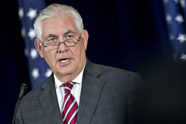Rex Tillerson speaks during a news conference in Washington