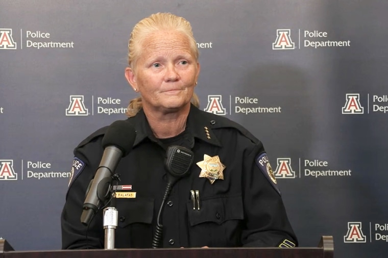 University of Arizona Police Chief Paula Balafas briefs the media about the shooting at the campus, on Oct. 5, 2022.