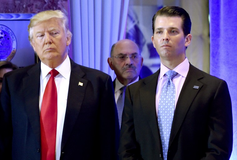 Donald Trump, Allen Weisselberg, and Donald, Jr.  at Trump Tower in New York