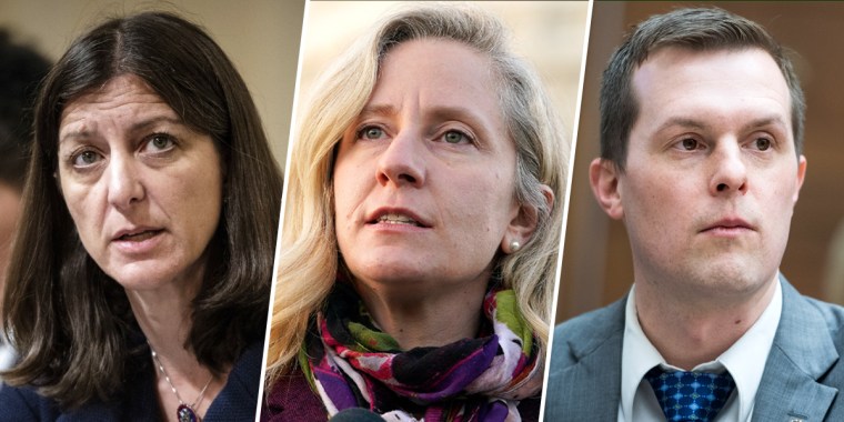 Democratic Reps. Elaine Luria and Abigail Spanberger of Virginia and Jared Golden of Maine.