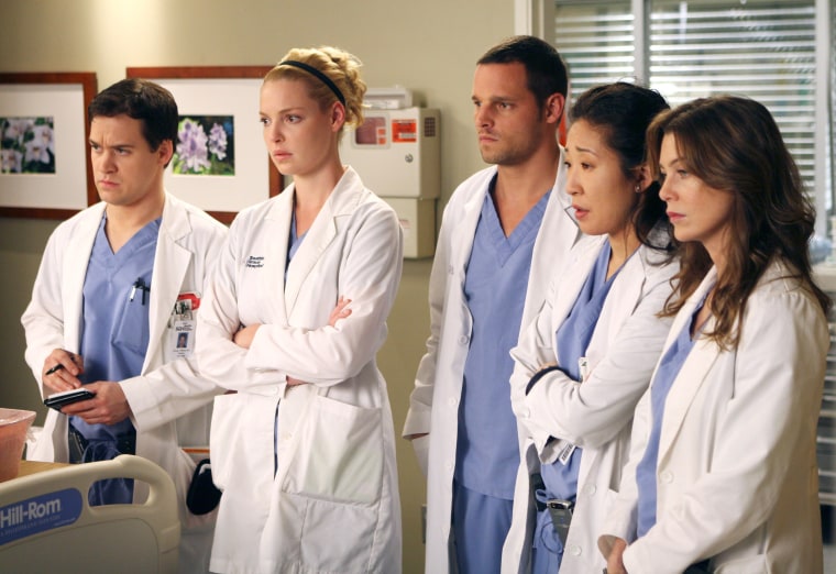 From left, T.R. Knight, Katherine Heigl, Justin Chambers, Sandra Oh and Ellen Pompeo in the third season of "Grey's Anatomy."
