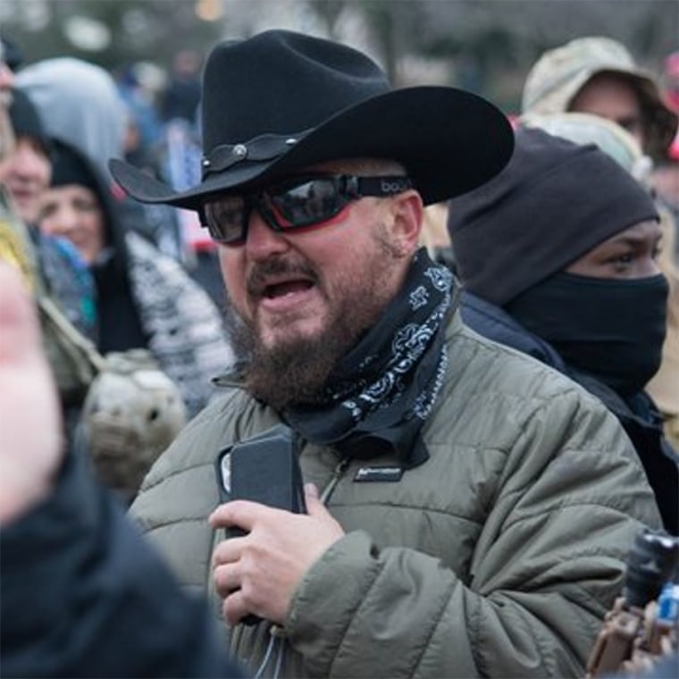 Image: Stewart Rhodes at the Capitol on Jan. 6, in a photo presented as government evidence.