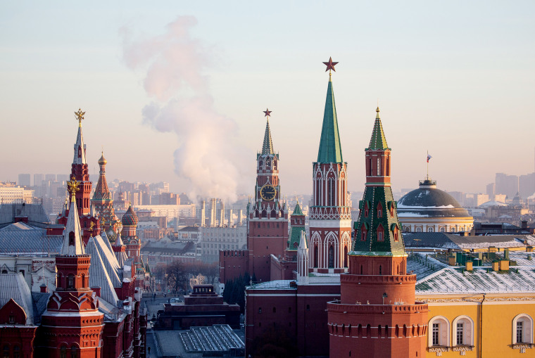 The Kremlin, viewed from the O2 Lounge restaurant on the roof of the Ritz-Carlton hotel, in Moscow, Russia on Dec. 11, 2020.