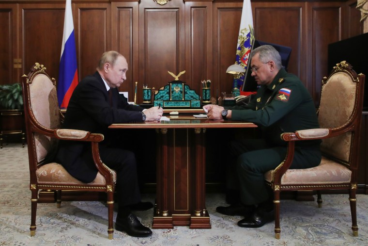 Russia President Vladimir Putin Meets Defense Minister Sergey Shoigu at Kremlin in Moscow