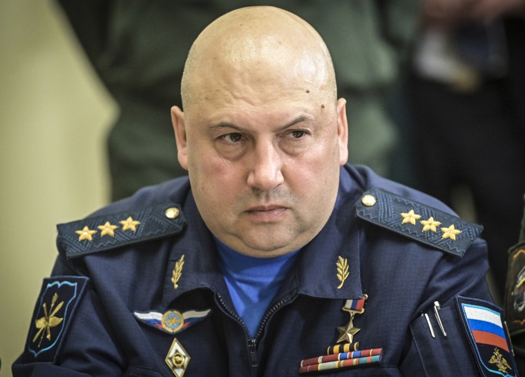 Commander of Russia's aerospace forces Sergei Surovikin attends a meeting on military aviation chaired by Russian President Vladimir Putin in the Black Sea resort of Sochi, Russia on May 15, 2019.