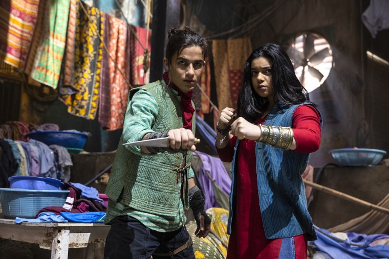 Aramis Knight as Red Dagger/Kareem and Iman Vellani as Ms. Marvel/Kamala Khan in "Ms. Marvel."