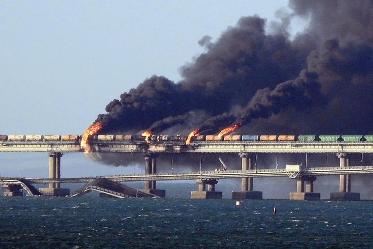 Huge explosion destroys part of bridge linking Russia and Crimea